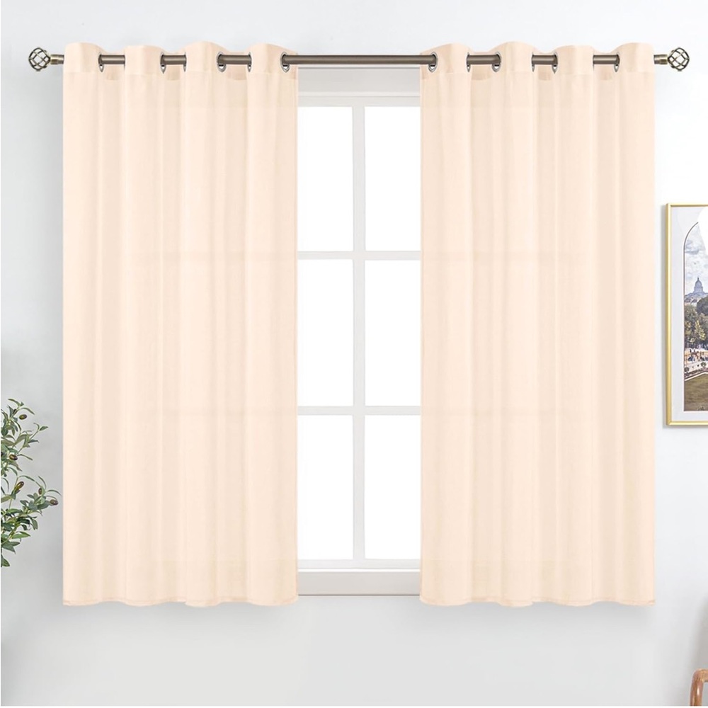 NEW! Linen Semi-Sheer Curtains. 2 panels (52x45) Warm Blush